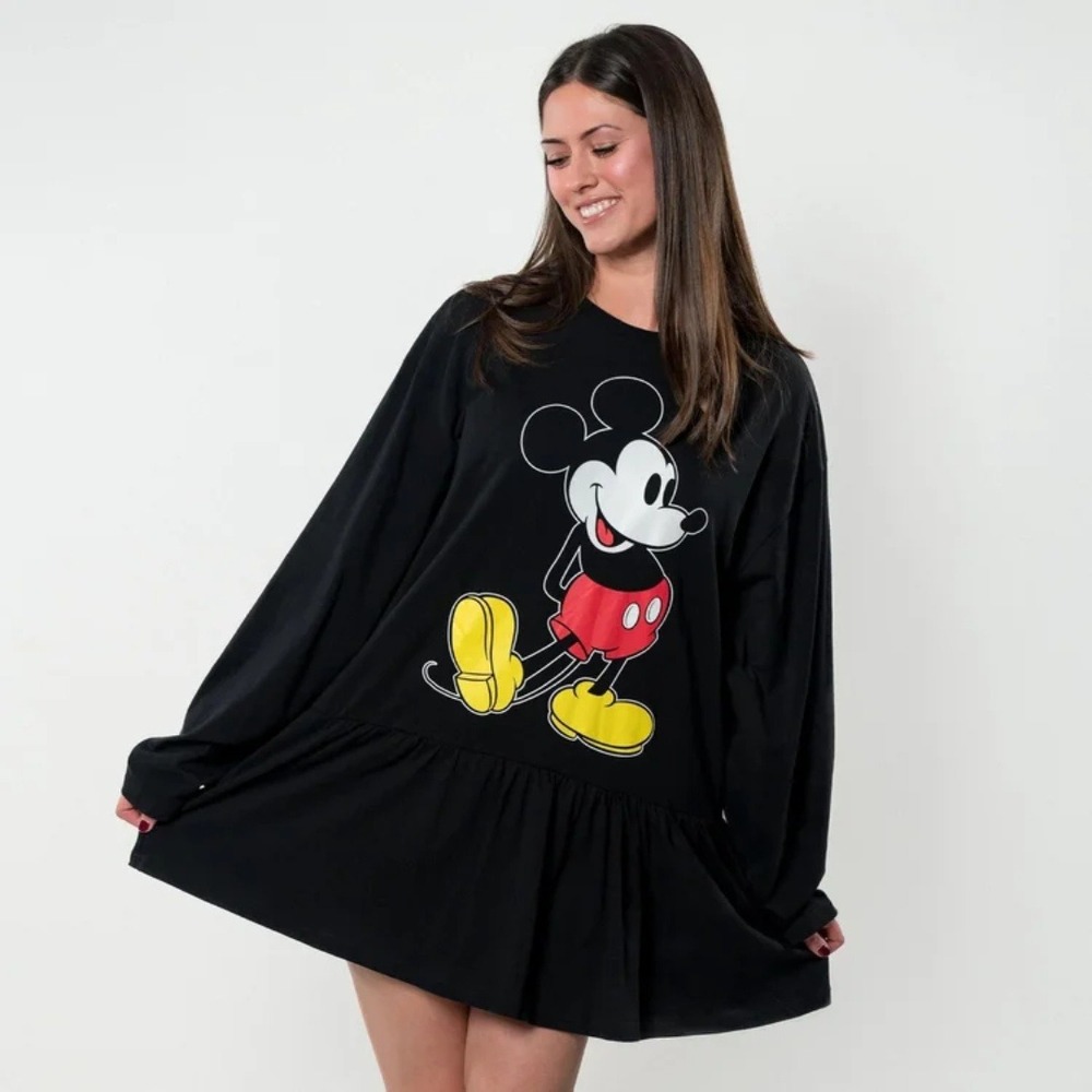 Cakeworthy Disney Mickey Mouse Long Sleeve Babydoll Shirt Dress Disneybound
